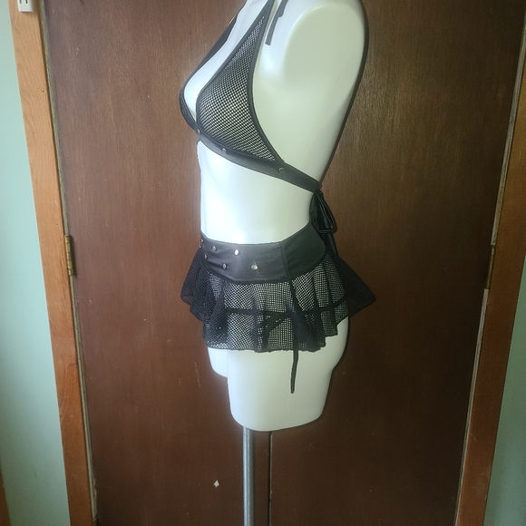 Sexy fishnet two peice bikini top skirt thong - Picture 2 of 4